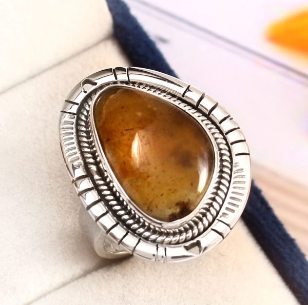 Amber Southwest Style Size US 8 925 Sterling Silver Ring (REXT47-16)