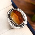 Amber Southwest Style Size US 7 925 Sterling Silver Ring (REXT47-17)