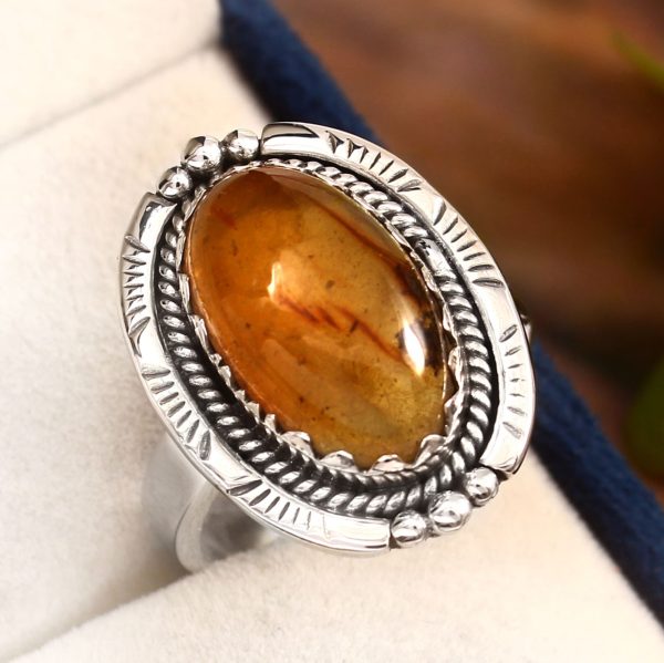Amber Southwest Style Size US 10 925 Sterling Silver Ring (REXT47-18)