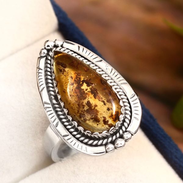 Amber Southwest Style Size US 10 925 Sterling Silver Ring (REXT47-19)