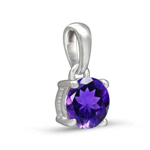 Amethyst 6*6mm Round Prong Silver Pendant (REXT48-15) - Image 2