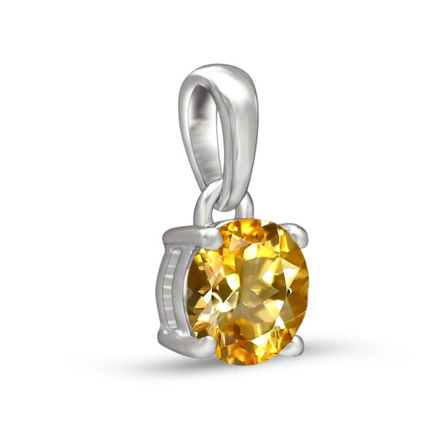 Citrine 6*6mm Round Prong Silver Pendant (REXT48-12) - Image 2
