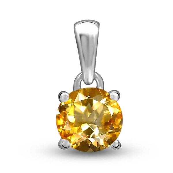 Citrine 6*6mm Round Prong Silver Pendant (REXT48-12)