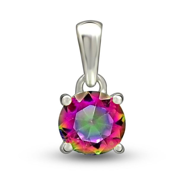 Mystic Topaz 6*6mm Round Prong Silver Pendant (REXT48-10)