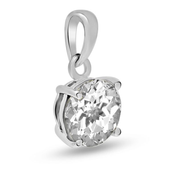 White Topaz 6*6mm Round Prong Silver Pendant (REXT48-11) - Image 2