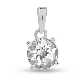White Topaz 6*6mm Round Prong Silver Pendant (REXT48-11)