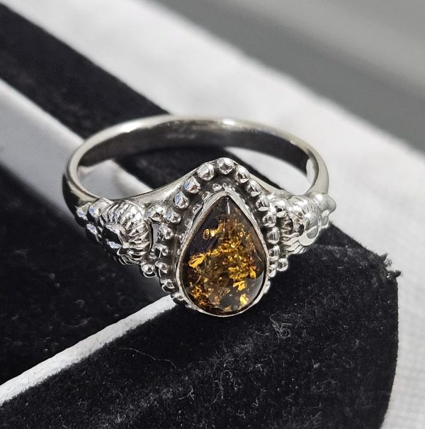 Dainty Amber 925 Sterling Silver Ring (REXT33-26)