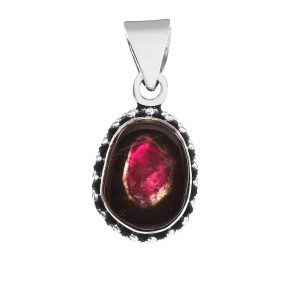 Watermelon Tourmaline 0.9" 925 Silver Pendant (RS108-130)