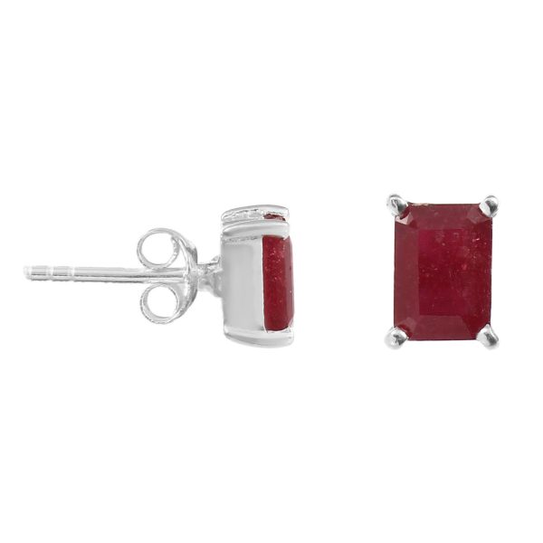 Ruby Octagon 925 Sterling Silver Stud Earring (RS19-51) - Image 2