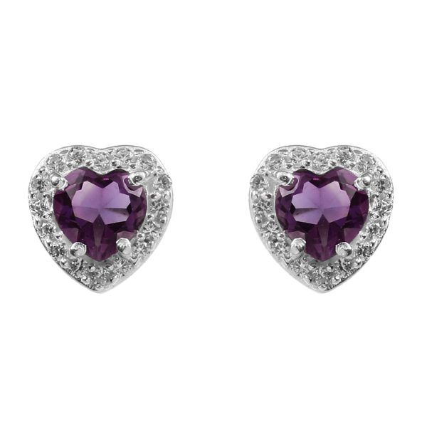 Amethyst & White Topaz Stud Earring 925 Silver Jewelry (RS102-12)