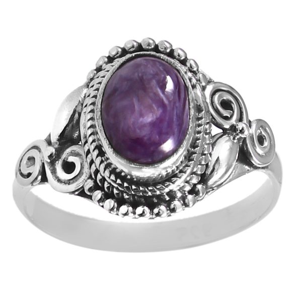 Charoite Dainty 925 Sterling Silver Ring (REXT28-24)
