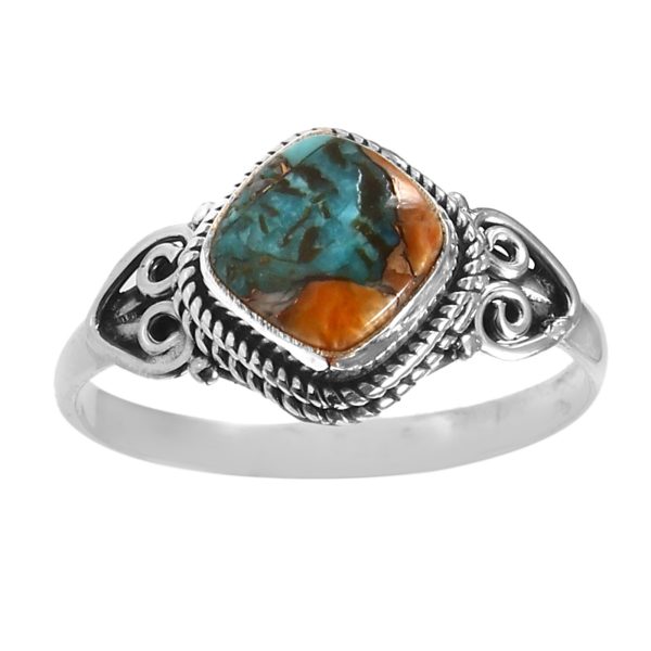Spiny Oyster Turquoise Dainty 925 Sterling Silver Ring (REXT21-5)
