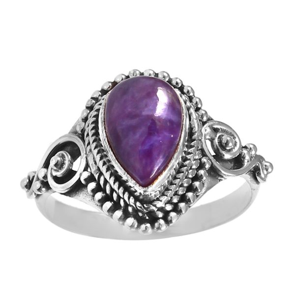 Charoite Dainty 925 Sterling Silver Ring (REXT28-23)