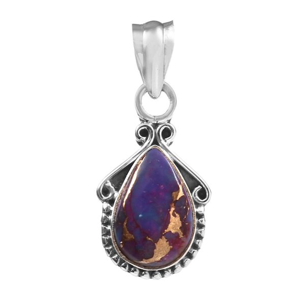 Purple Copper Turquoise 1" 925 Silver Pendant (REXT28-1)