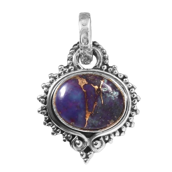 Purple Copper Turquoise 1" 925 Silver Pendant (REXT28-2)