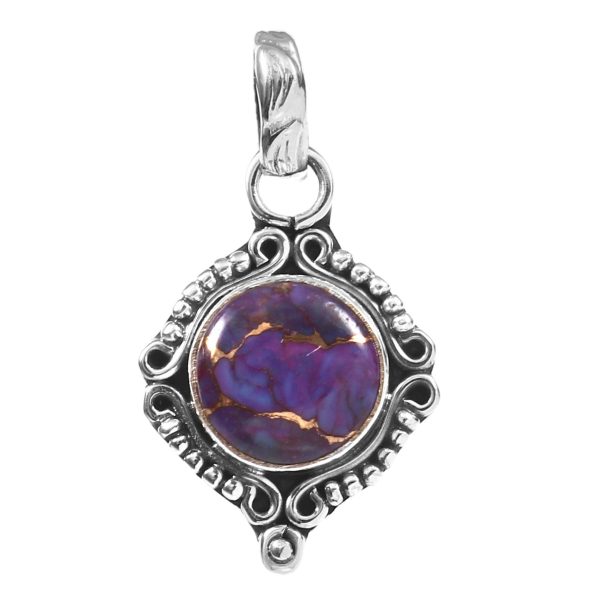 Purple Copper Turquoise 0.75" 925 Silver Pendant (REXT28-7)