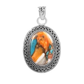 Spiny Oyster Turquoise 1.75" 925 Silver Pendant (RS103-20)