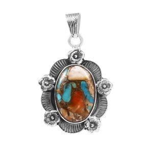 Spiny Oyster Turquoise 1.5" 925 Silver Pendant (RS103-22)