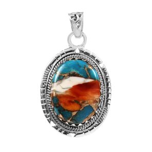 Spiny Oyster Turquoise 1.5" 925 Silver Pendant (RS103-28)
