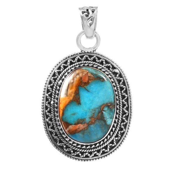 Spiny Oyster Turquoise 1.6" 925 Silver Pendant (RS103-29)