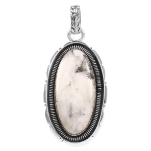 White Buffalo Turquoise 2" 925 Sterling Silver Pendant (RS103-80)