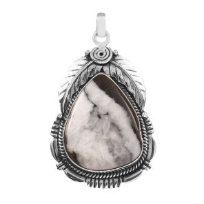 White Buffalo Turquoise 2" 925 Sterling Silver Pendant (RS103-86)