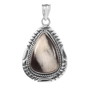 White Buffalo Turquoise 1.75" 925 Sterling Silver Pendant (RS103-111)