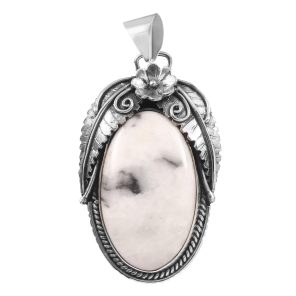White Buffalo Turquoise 2" 925 Sterling Silver Pendant (RS103-93)