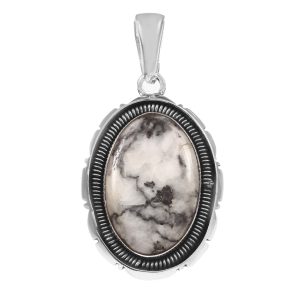 White Buffalo Turquoise 1.75" 925 Sterling Silver Pendant (RS103-95)