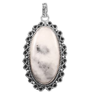 White Buffalo Turquoise 2" 925 Sterling Silver Pendant (RS103-98)