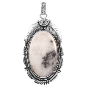 White Buffalo Turquoise 2" 925 Sterling Silver Pendant (RS103-101)
