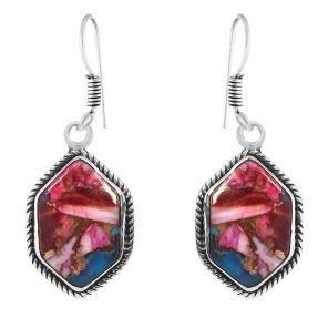 Pink Dahlia Turquoise 1" 925 Silver Earring (RS10-78)