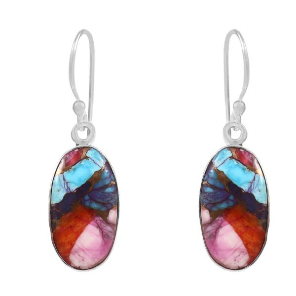 Pink Dahlia Turquoise 1" 925 Silver Earring (RS10-79)