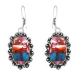 Pink Dahlia Turquoise 1" 925 Silver Earring (RS10-82)