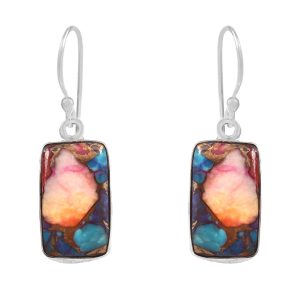 Pink Dahlia Turquoise 1" 925 Silver Earring (RS10-85)