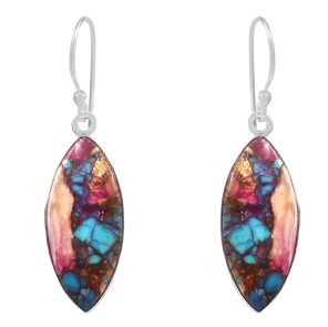 Pink Dahlia Turquoise 1.25" 925 Silver Earring (RS10-91)