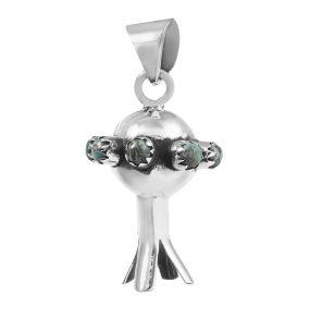 Mohave Turquoise Squash Blossom 925 Silver Pendant (RS107-4)