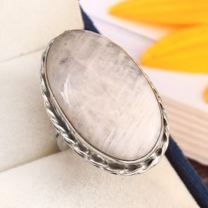 Rainbow Moonstone Ring Size US 11 Sterling Silver 925 (RS105-32)