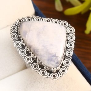 Rainbow moonstone Ring Size US 11 Sterling Silver 925 (RS105-28)