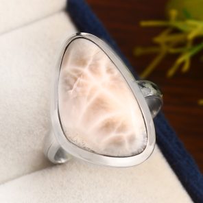 Natrolite (Pink Larimar) Size US 10 Sterling Silver 925 Ring (RS105-157)