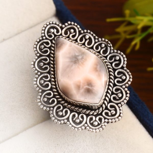 Natrolite (Pink Larimar) Size US 8 Sterling Silver 925 Ring (RS105-172)