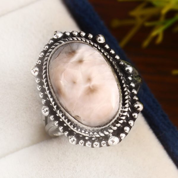 Natrolite (Pink Larimar) Size US 8 Sterling Silver 925 Ring (RS105-175)