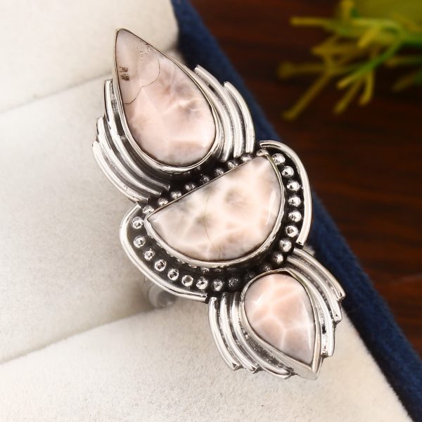 Natrolite (Pink Larimar) Ring Size US 6 Sterling Silver 925 (RS105-184)