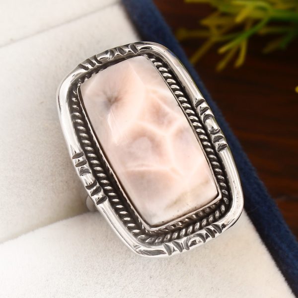 Natrolite (Pink Larimar) Ring Size US 6 Sterling Silver 925 (RS105-197)