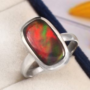 Aurora Opal Size US 9 925 Sterling Silver Ring (RS105-144)