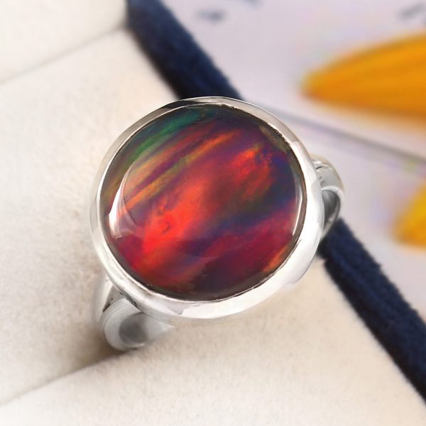 Aurora Opal Size US 10 925 Sterling Silver Ring (RS105-155)