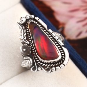 Aurora Opal Size US 6 925 Sterling Silver Ring (RS105-79)