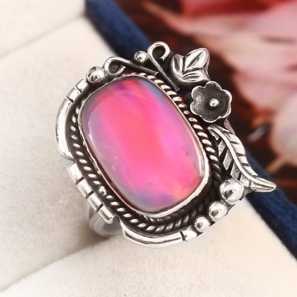 Aurora Opal Size US 7 925 Sterling Silver Ring (RS105-87)