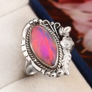 Aurora Opal Size US 9 925 Sterling Silver Ring (RS105-88)