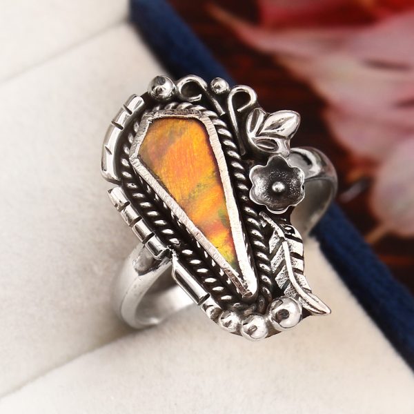 Aurora Opal Size US 10 925 Sterling Silver Ring (RS105-91)